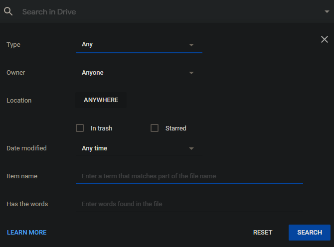 Расширенные параметры поиска в Google Диске