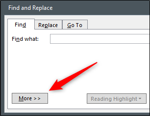 Опция Дополнительно в окне Найти и заменить