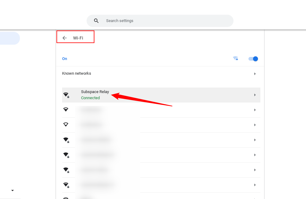 Окно настроек ChromeOS: выбор Wi‑Fi сети и информация о Gateway