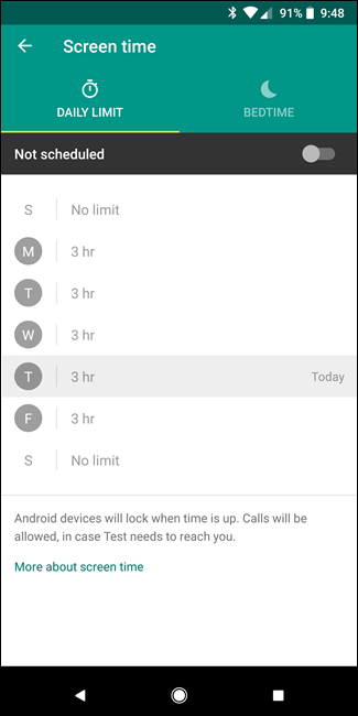 Настройки лимитов экранного времени