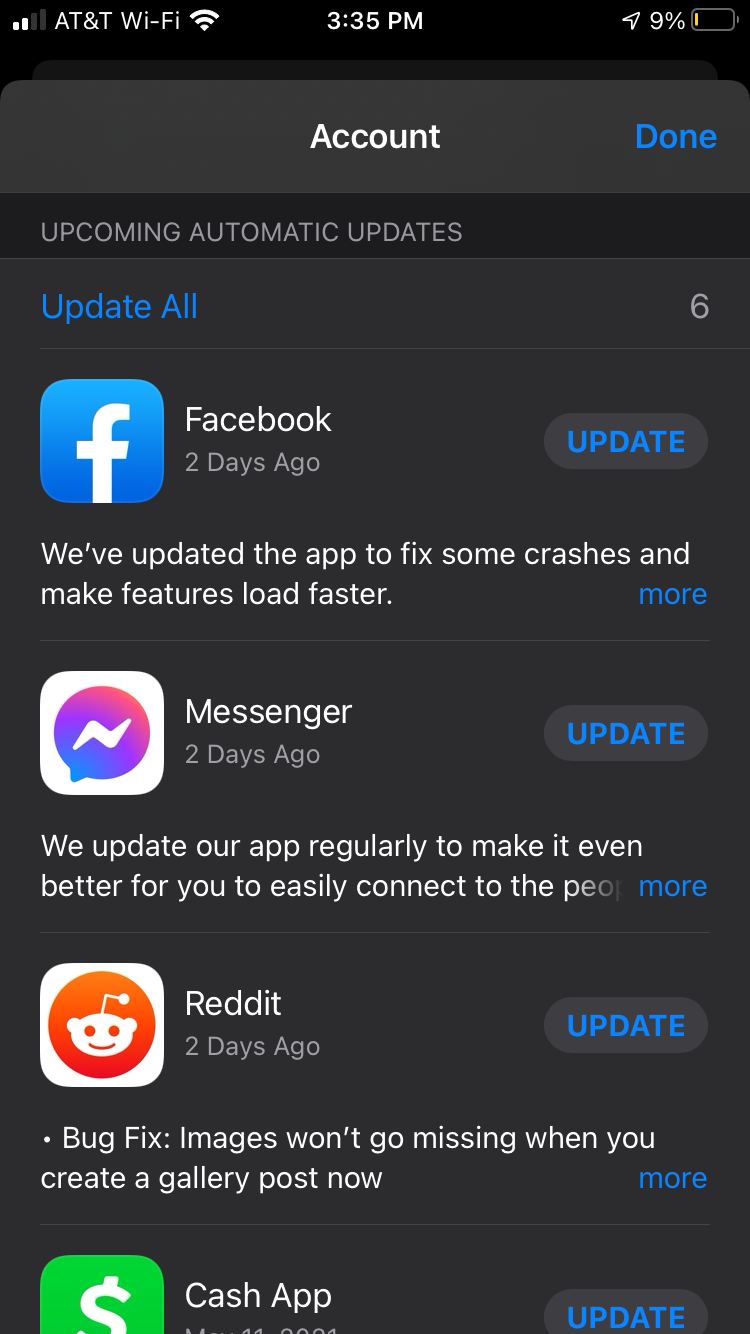 Экран обновления Google Chrome в App Store