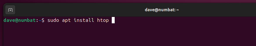 Установка htop в Ubuntu, терминальное окно.