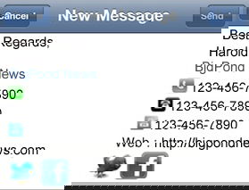 Готовая HTML-подпись, вставленная в письмо на iPhone