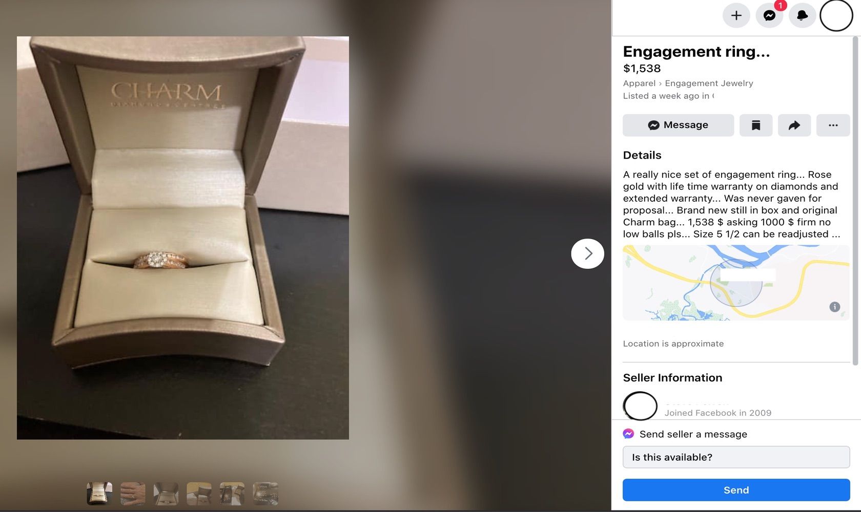 Скриншот объявления на Facebook Marketplace