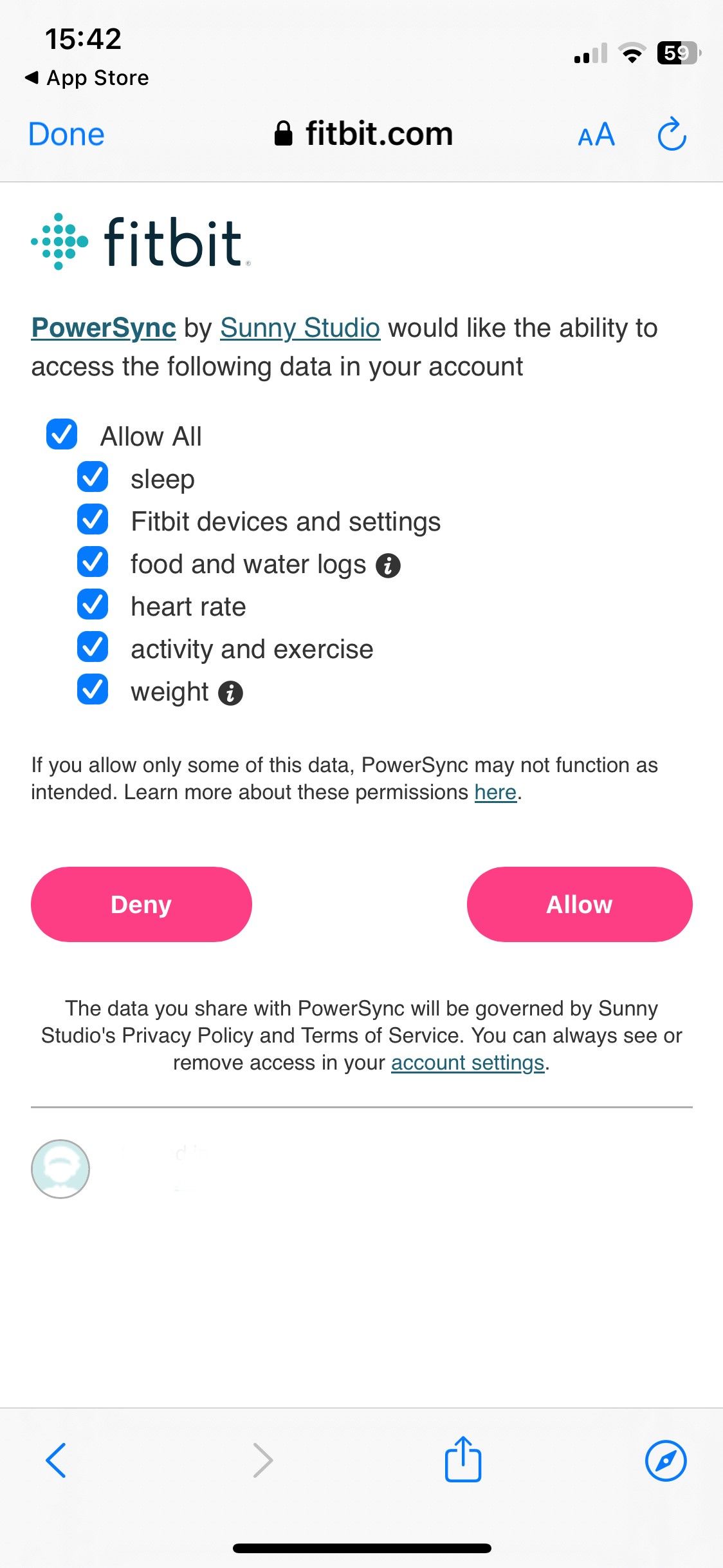 Power Sync — разрешения на данные для Apple Health