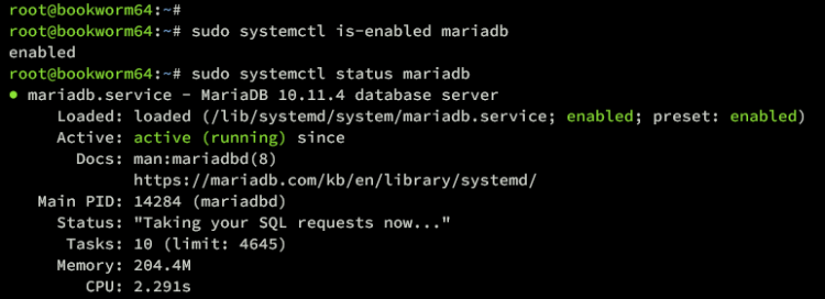 Проверка статуса mariadb