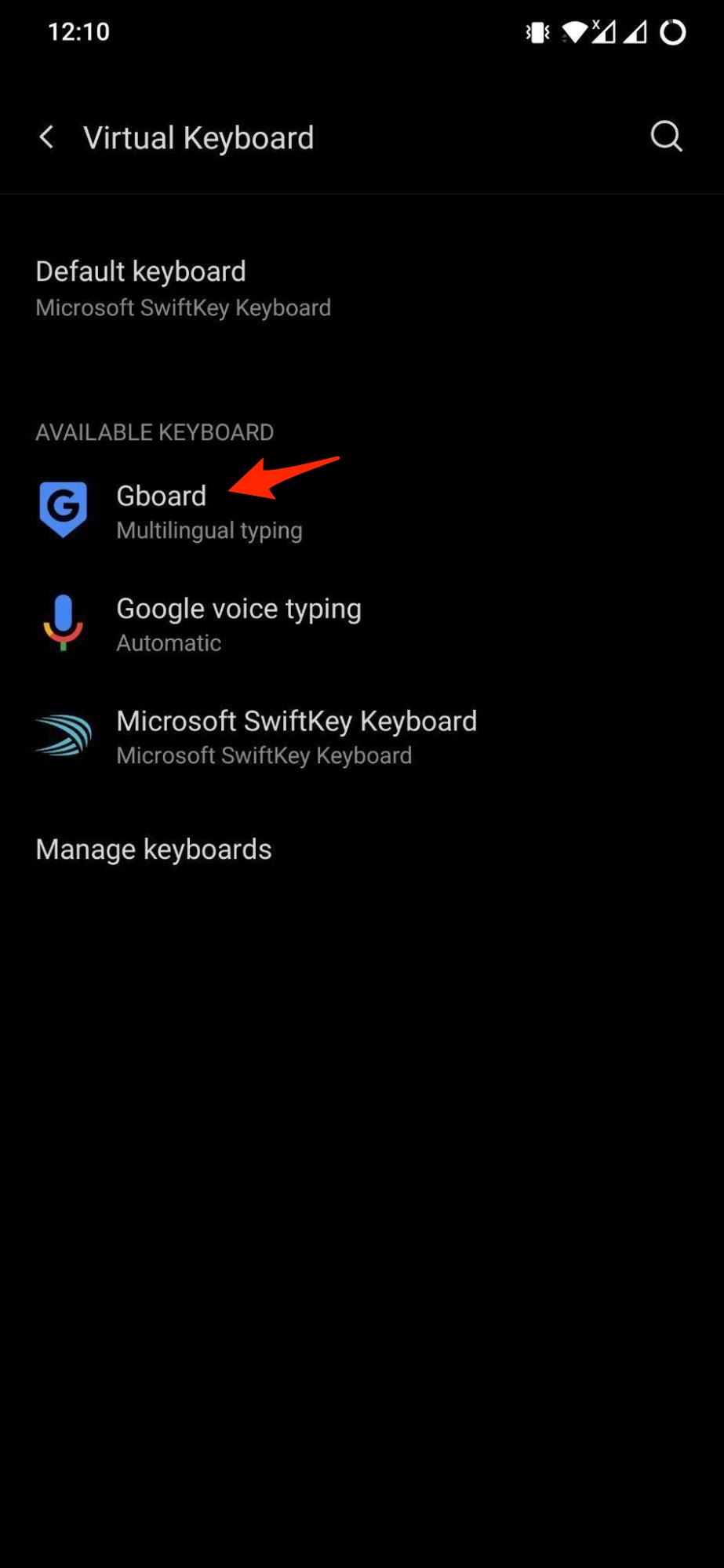 Seleccionar Gboard en teclados virtuales