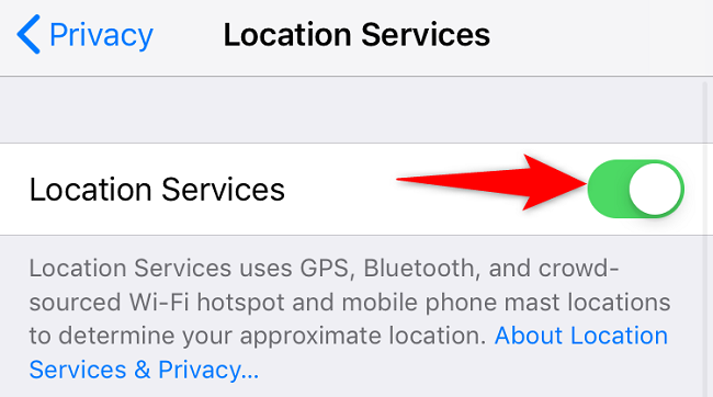 Включите «Службы геолокации».