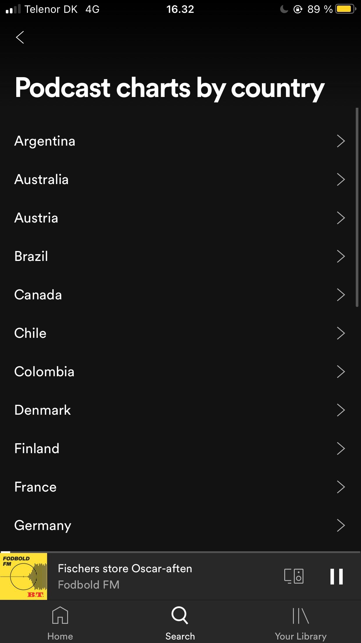 Опция смены страны в чартах Spotify