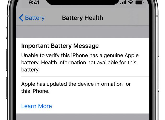 Предупреждение о неоригинальной батарее на iPhone