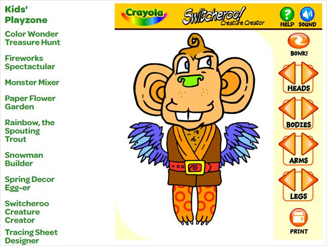 Игра Crayola: создание забавного монстра