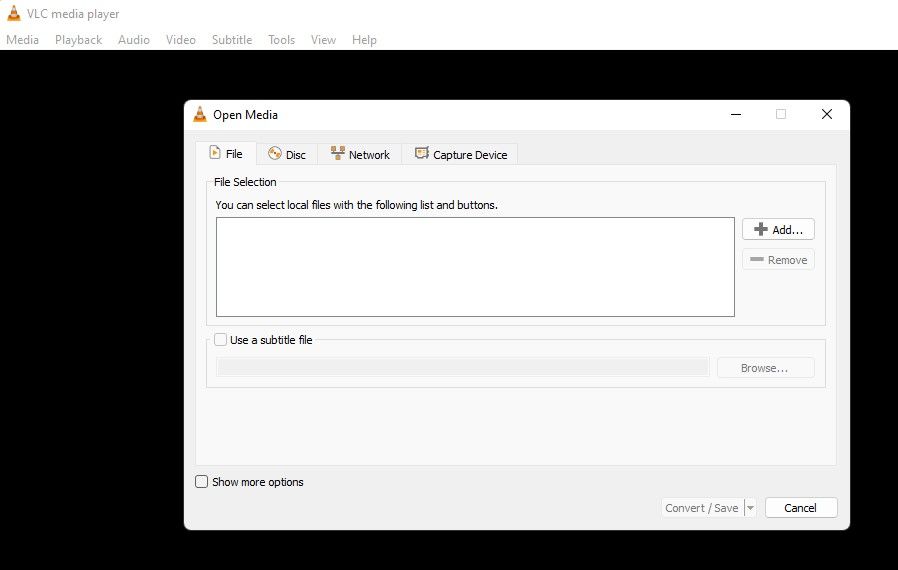 Добавление видео в список выбора файлов перед конвертацией в VLC