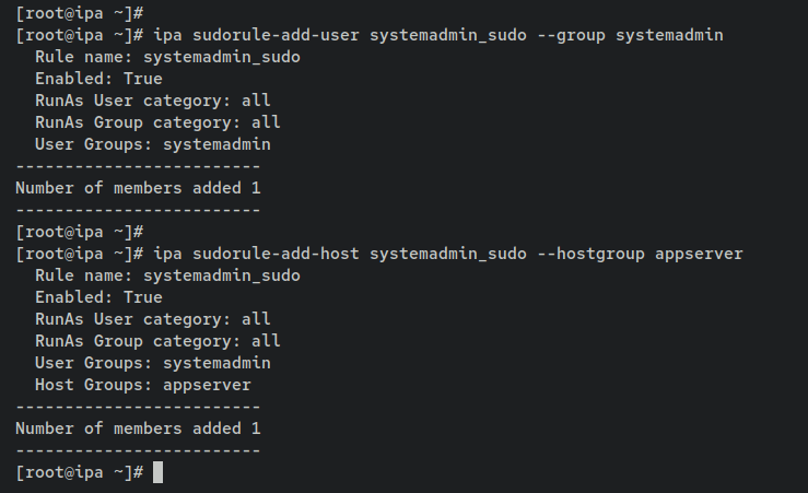 Привязка группы systemadmin и hostgroup appserver к правилу sudo
