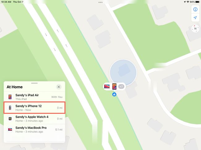 Выбор устройства в Локаторе на iPad