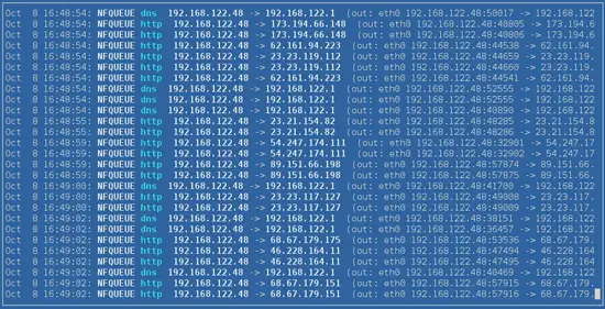 Логи: пакеты передаются в NFQUEUE