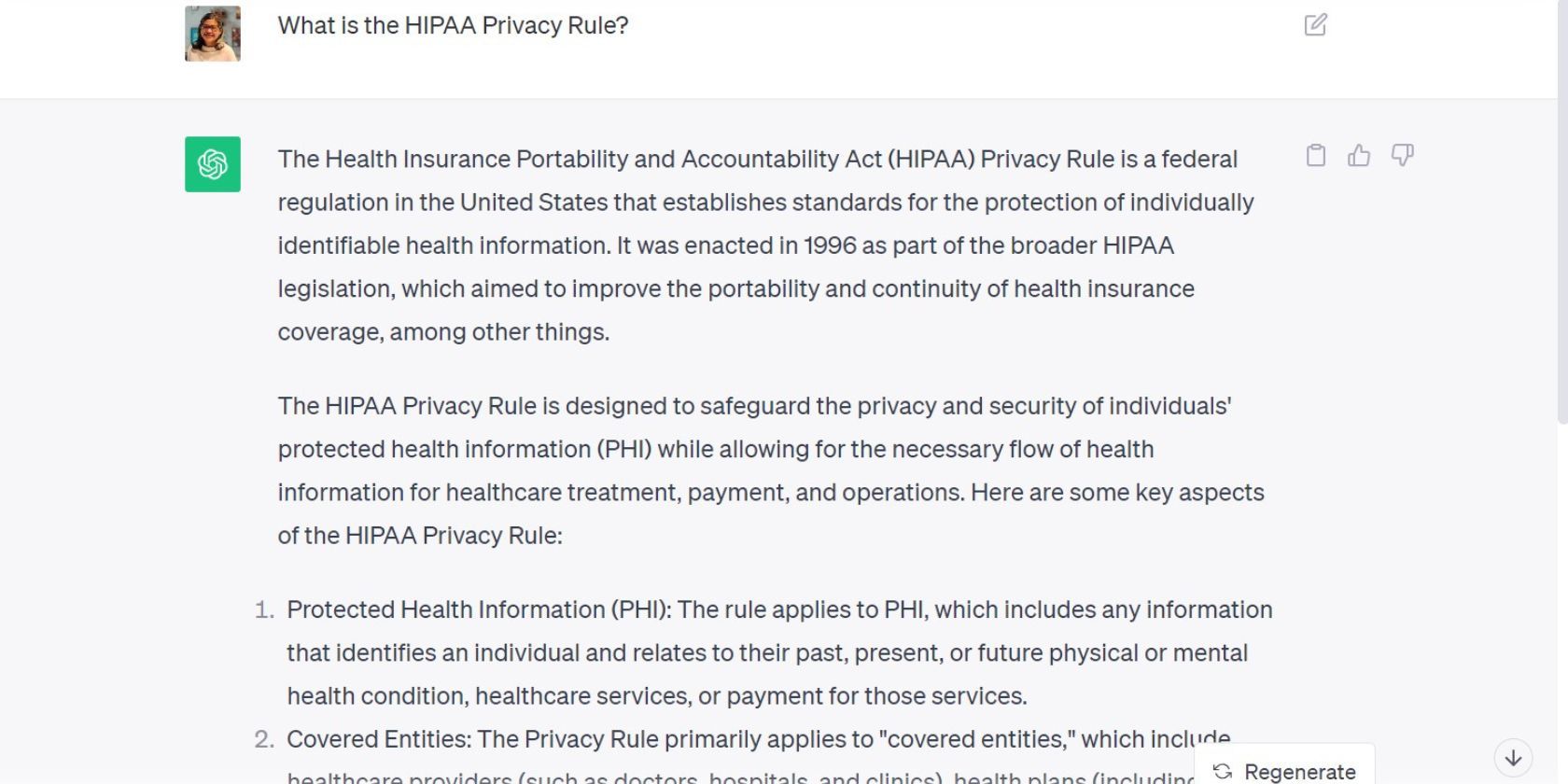 диалог с ChatGPT о конфиденциальности HIPAA