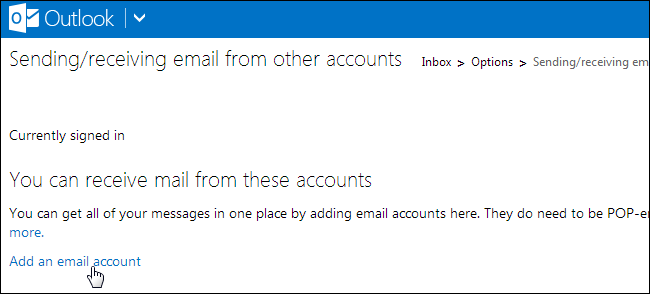 Добавить почтовый аккаунт в Outlook.com