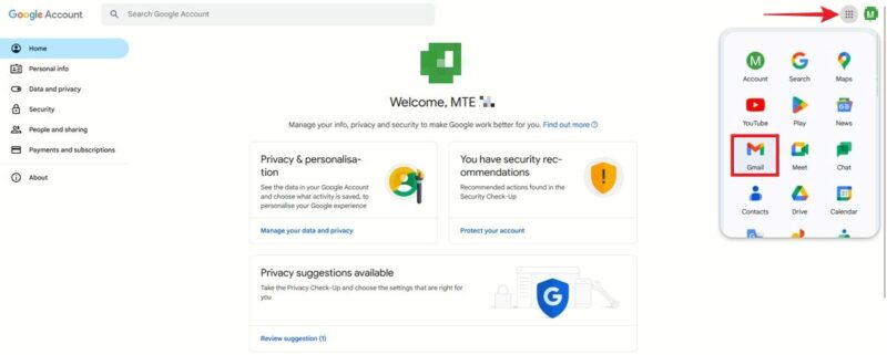 Грид иконок сервисов Google после восстановления аккаунта
