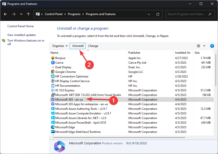 Список установленных программ — Microsoft Office