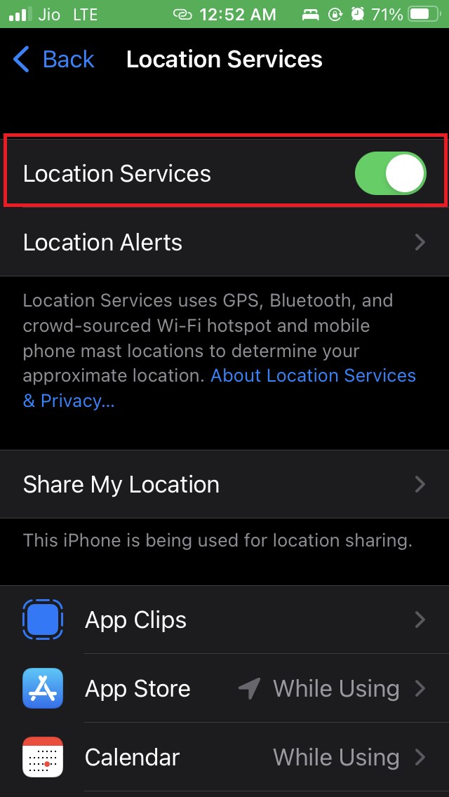 enable location services