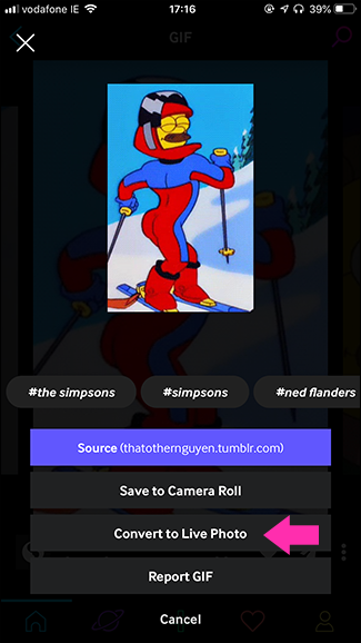 Опция Convert to Live Photo