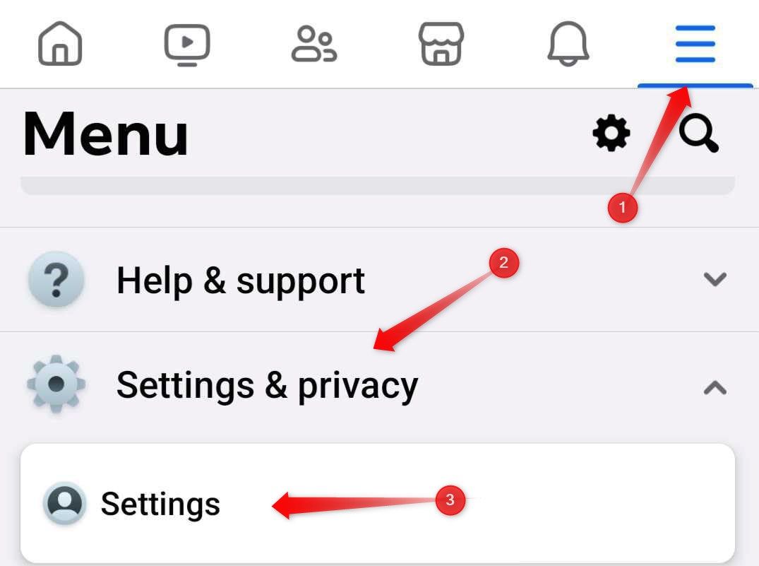Открытие настроек в мобильном приложении Facebook.
