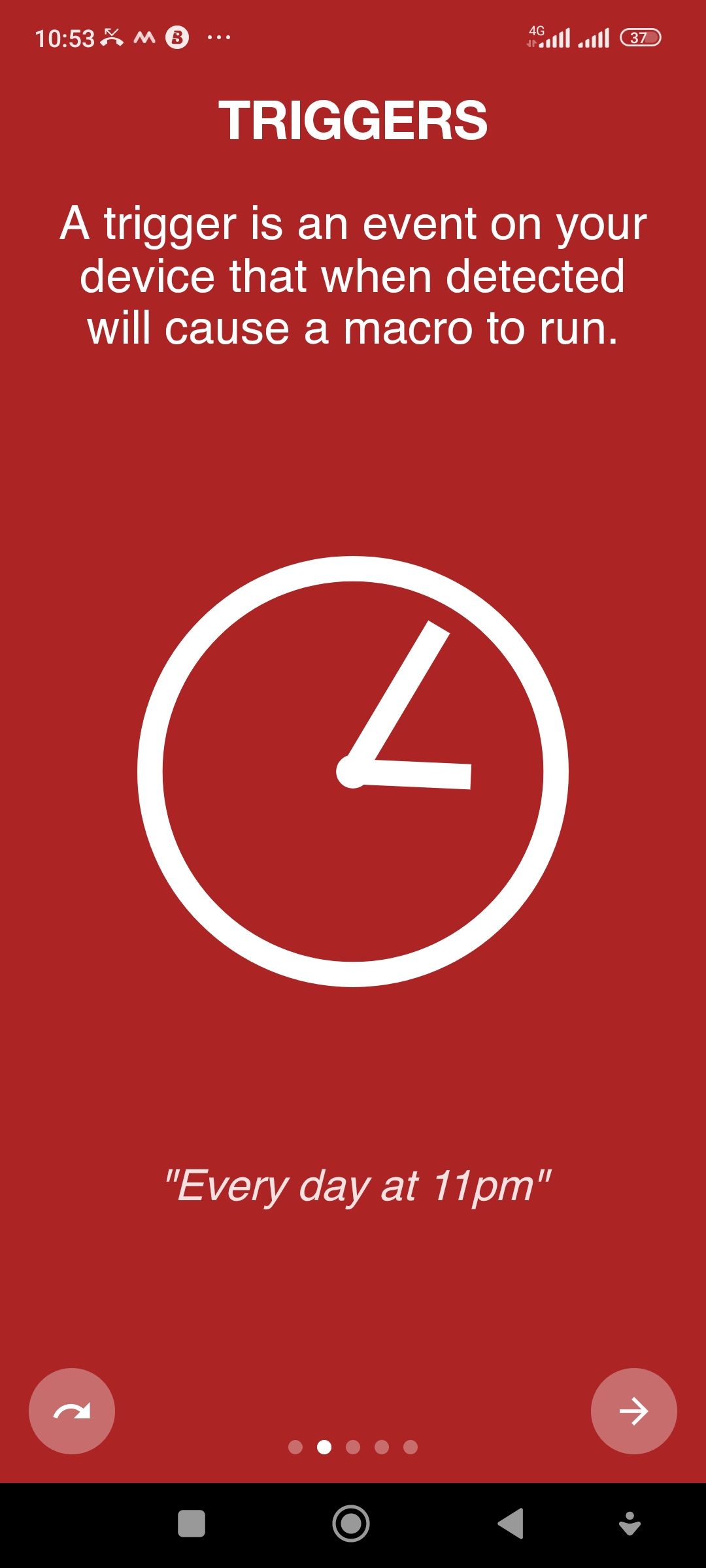 MacroDroid splash screen describing MacroDroid triggers