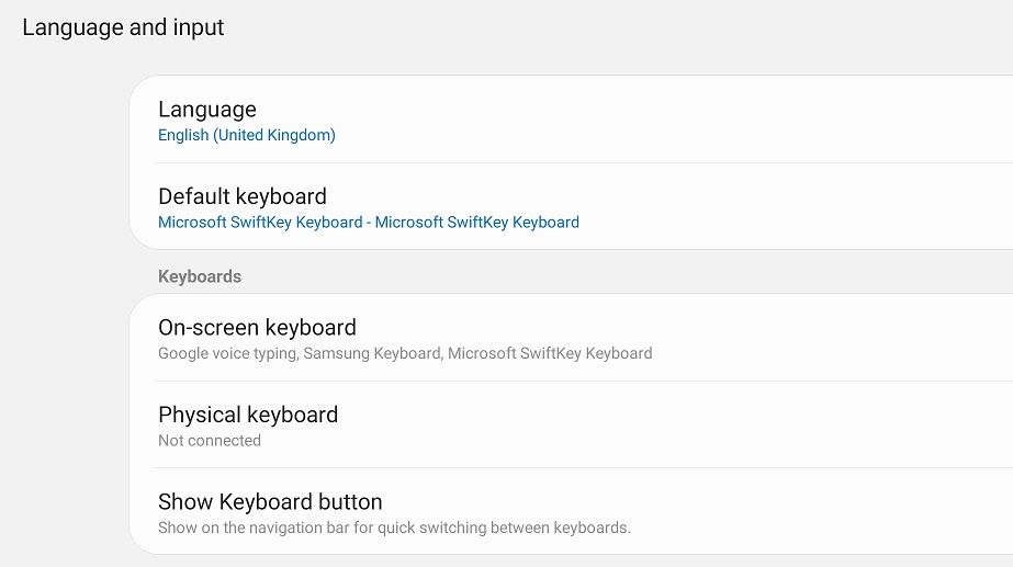 Опция Клавиатура по умолчанию в настройках Android