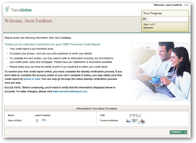 Раздел с предоставленными данными на сайте TransUnion