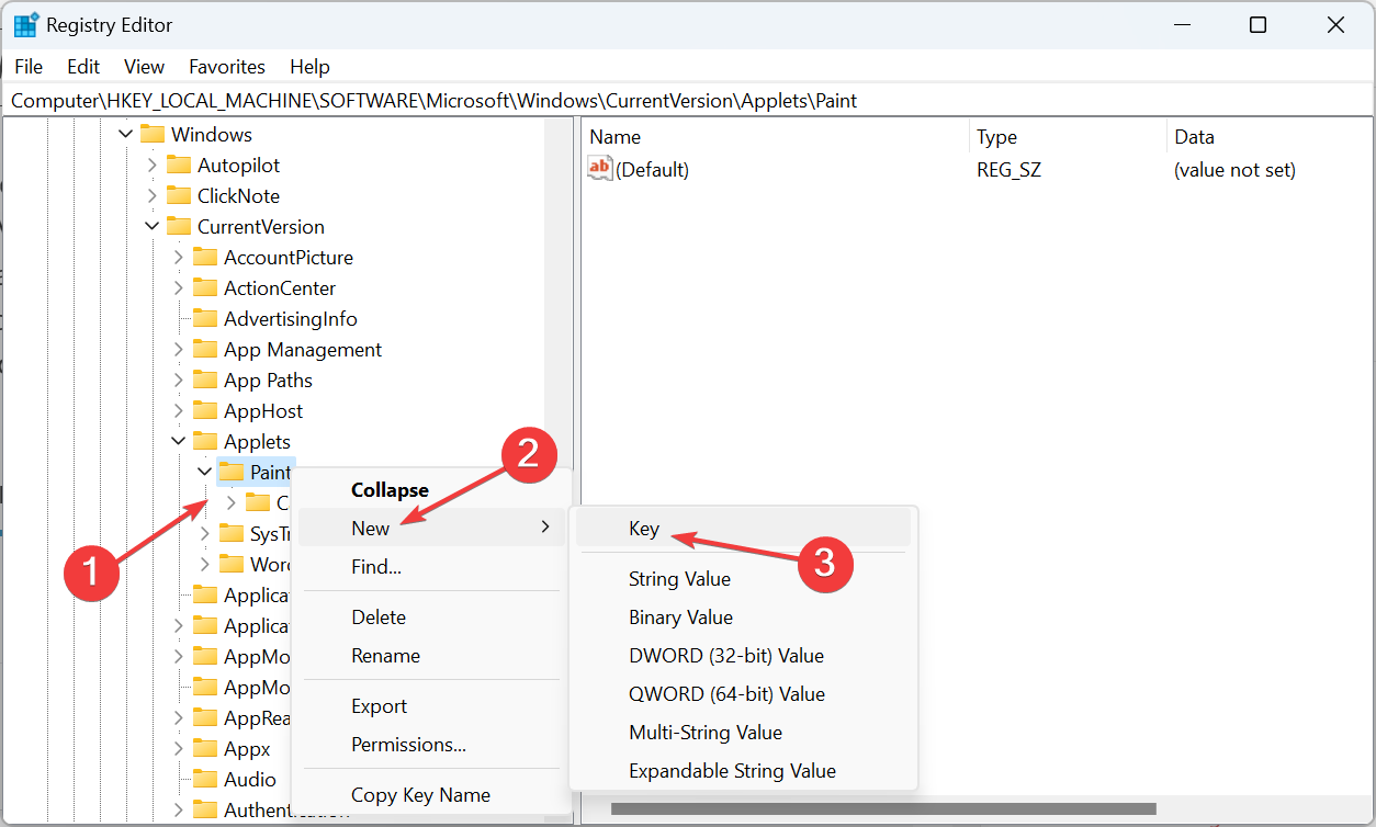Создание раздела Settings в реестре