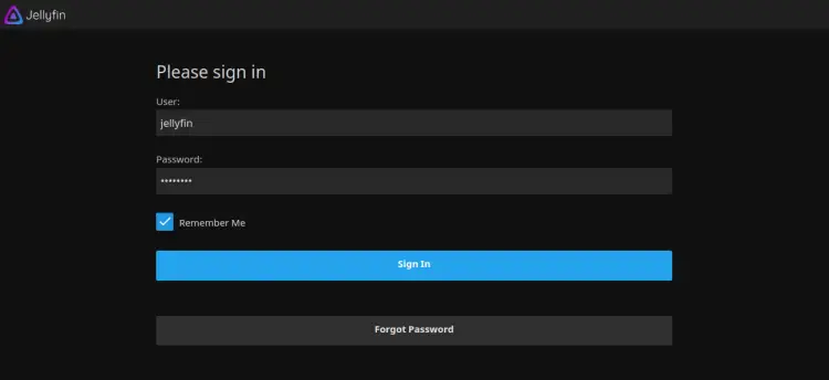 Страница входа Jellyfin