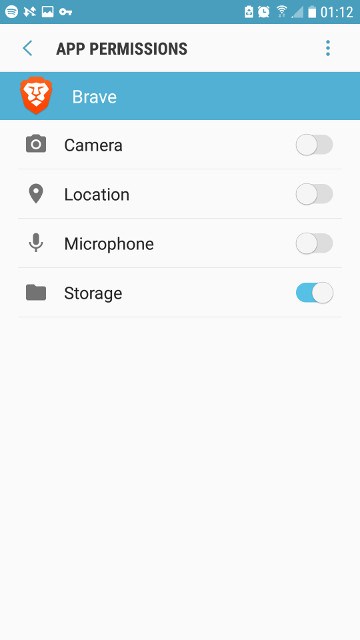 Тумблеры включения/отключения разрешений для приложения
