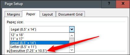 executive paper size