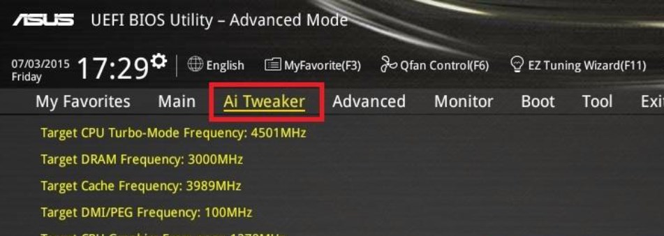 BIOS — раздел AI Tweaker на материнской плате