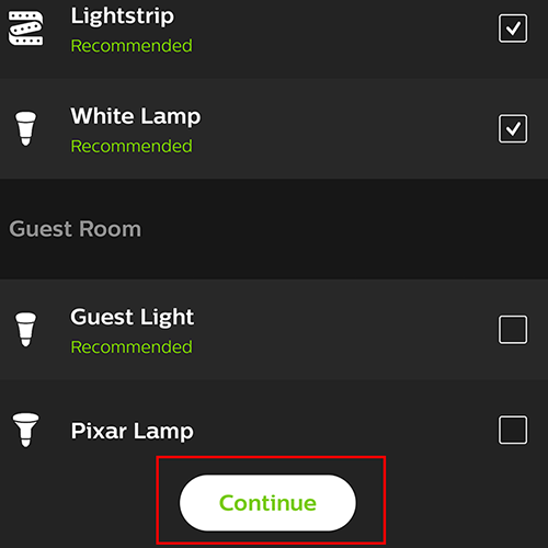 Select the lights you'd like to use, then tap 