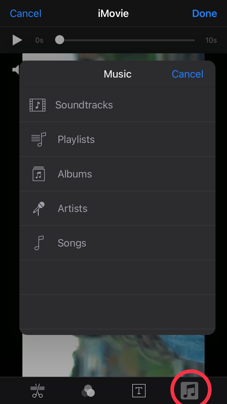 Добавление музыки в iMovie
