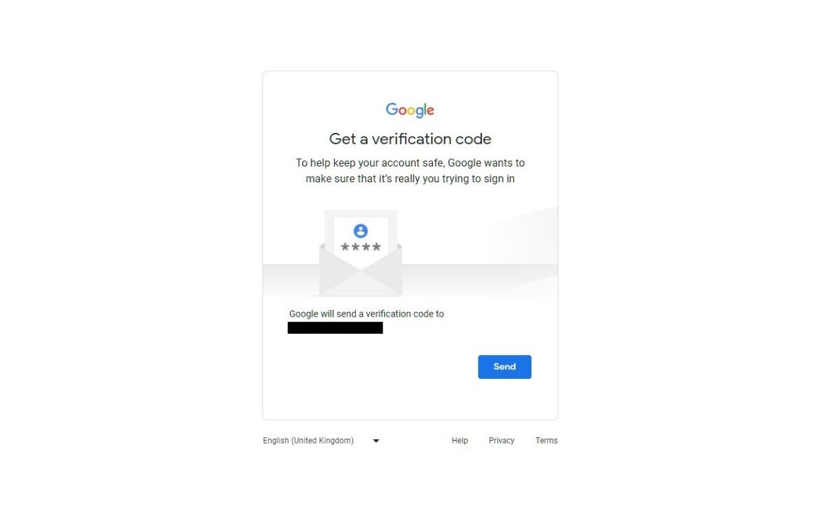 A screenshot of the Get a Verification Code section in the Google forgot email process
