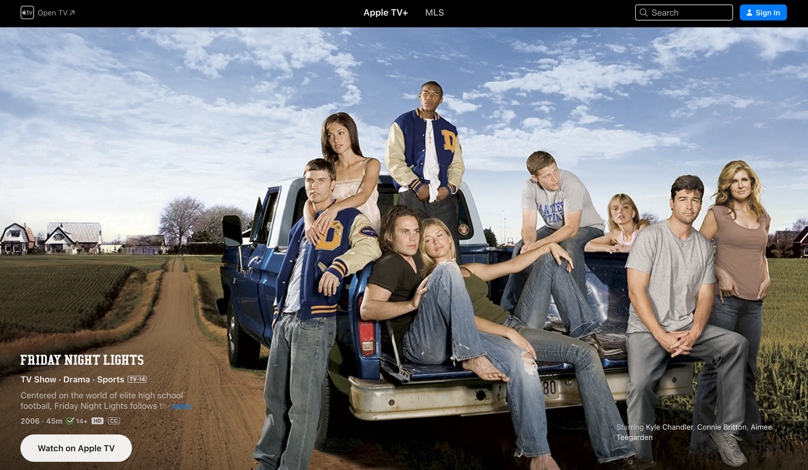Página do Apple TV mostrando Friday Night Lights.