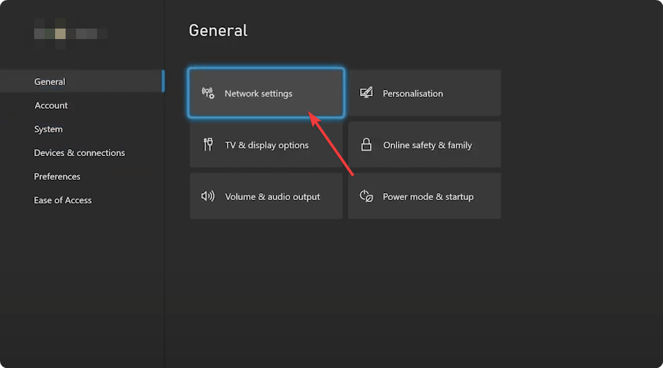 Раздел сетевых параметров в настройках Xbox