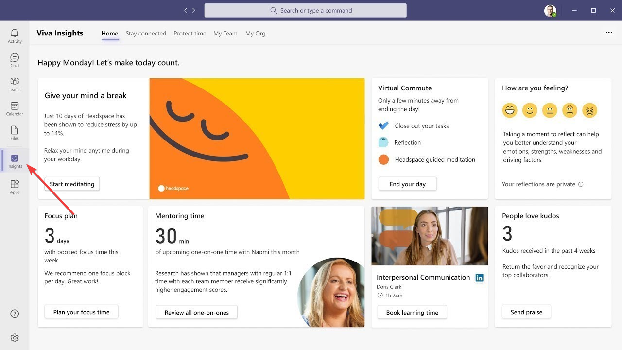 Меню Microsoft Teams с выделенным разделом Insight