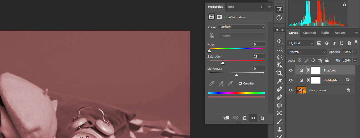 Создание второго HSL-слоя для теней