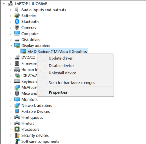 Свойства графического адаптера и имя устройства