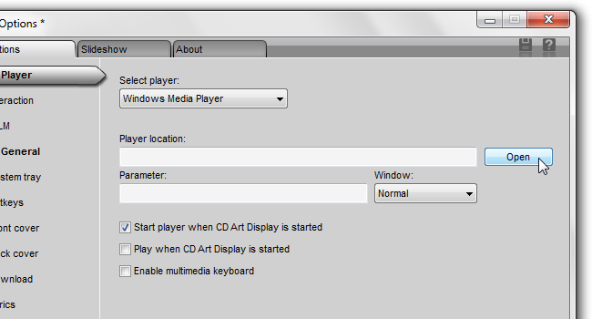 Окно выбора пути к исполняемому файлу плеера