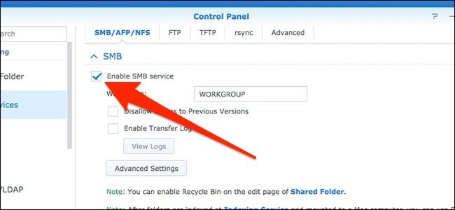 Включение службы SMB и опция AFP для старых macOS