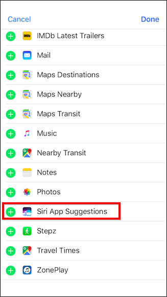 Добавление виджета Siri App Suggestions обратно