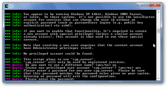 Ввод пароля для cyg_server