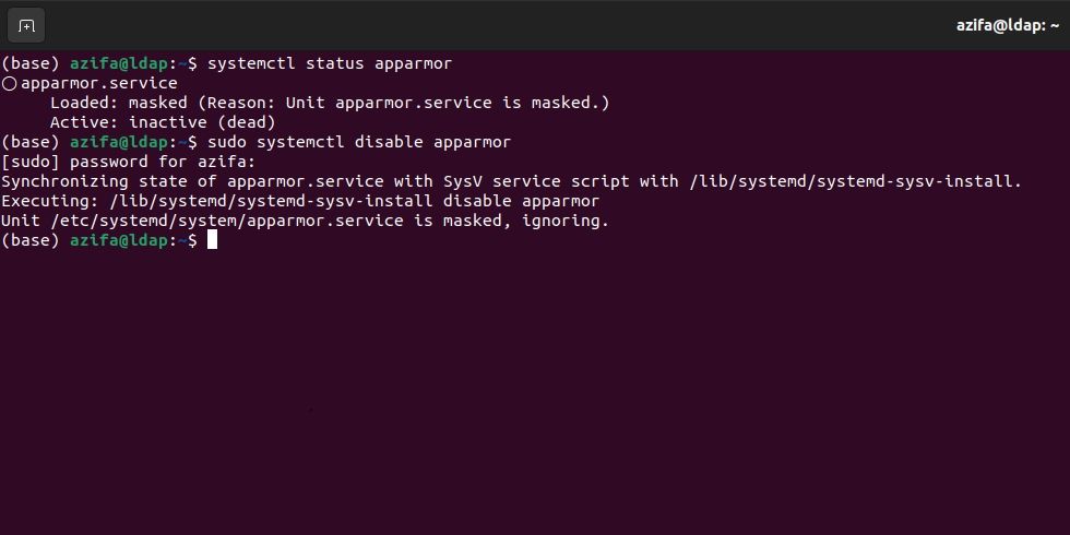 AppArmor остановлен и отключён в Ubuntu