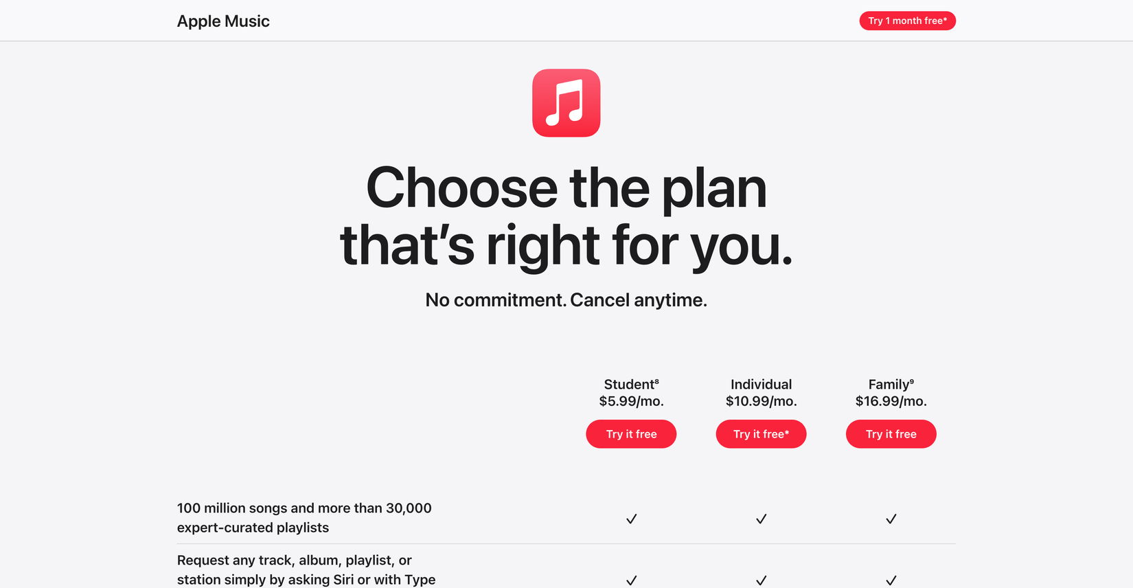 Планы подписки Apple Music на экране