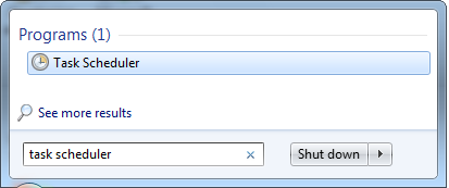 Поиск и запуск Планировщика заданий в меню Пуск