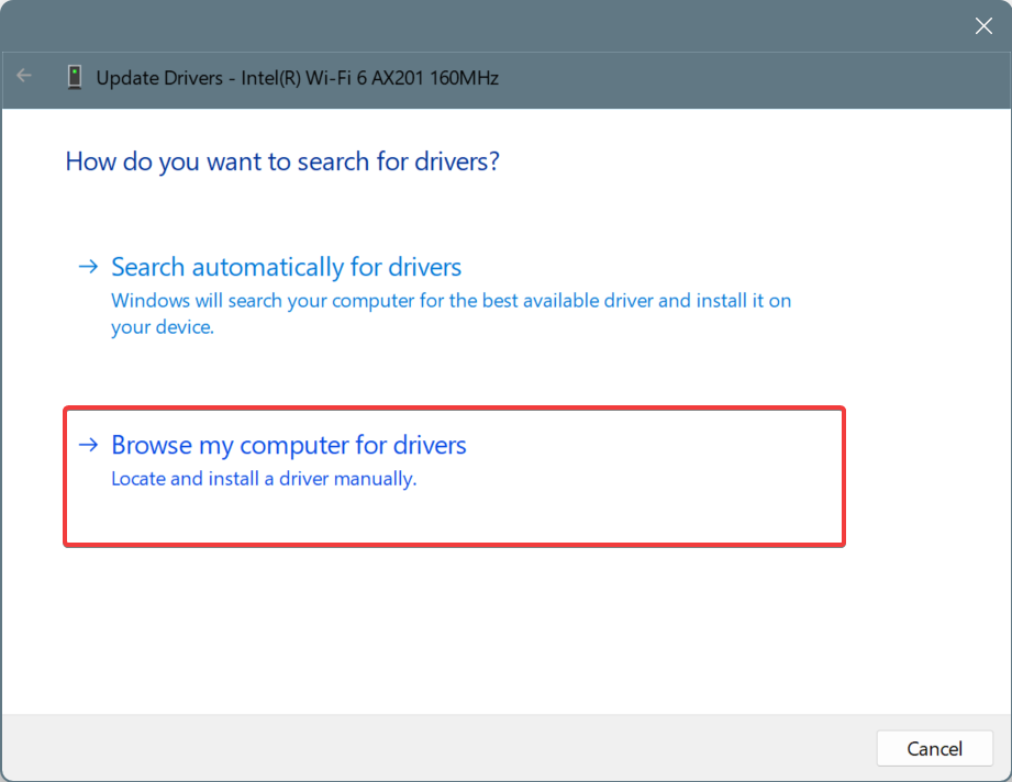 Ручной выбор драйвера в Диспетчере устройств